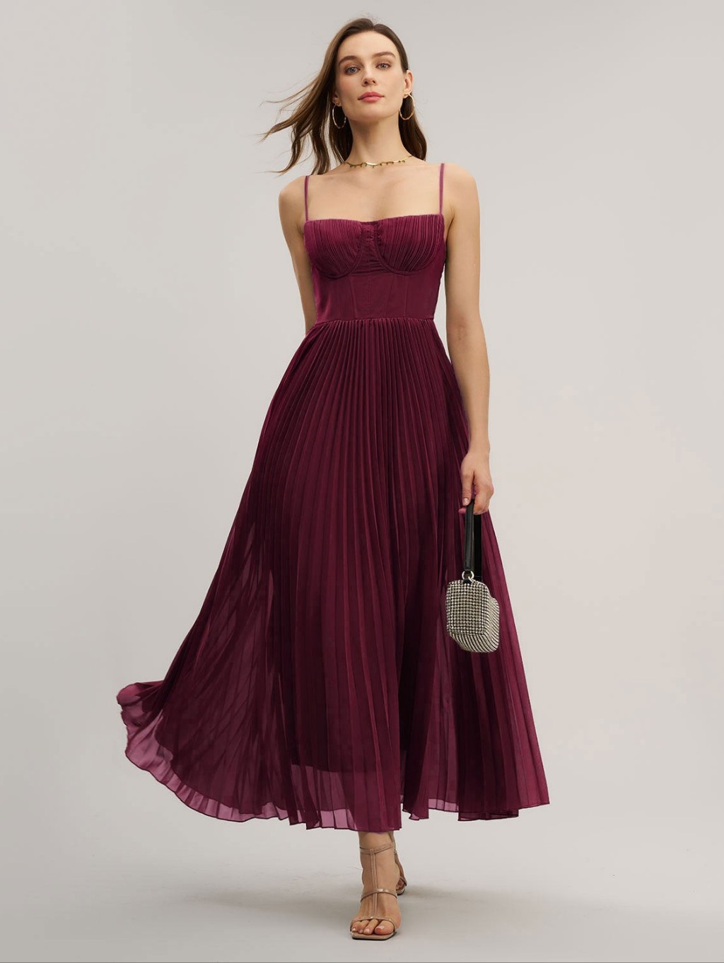 Wine Red Sweetheart Neck Flowy Maxi Dress